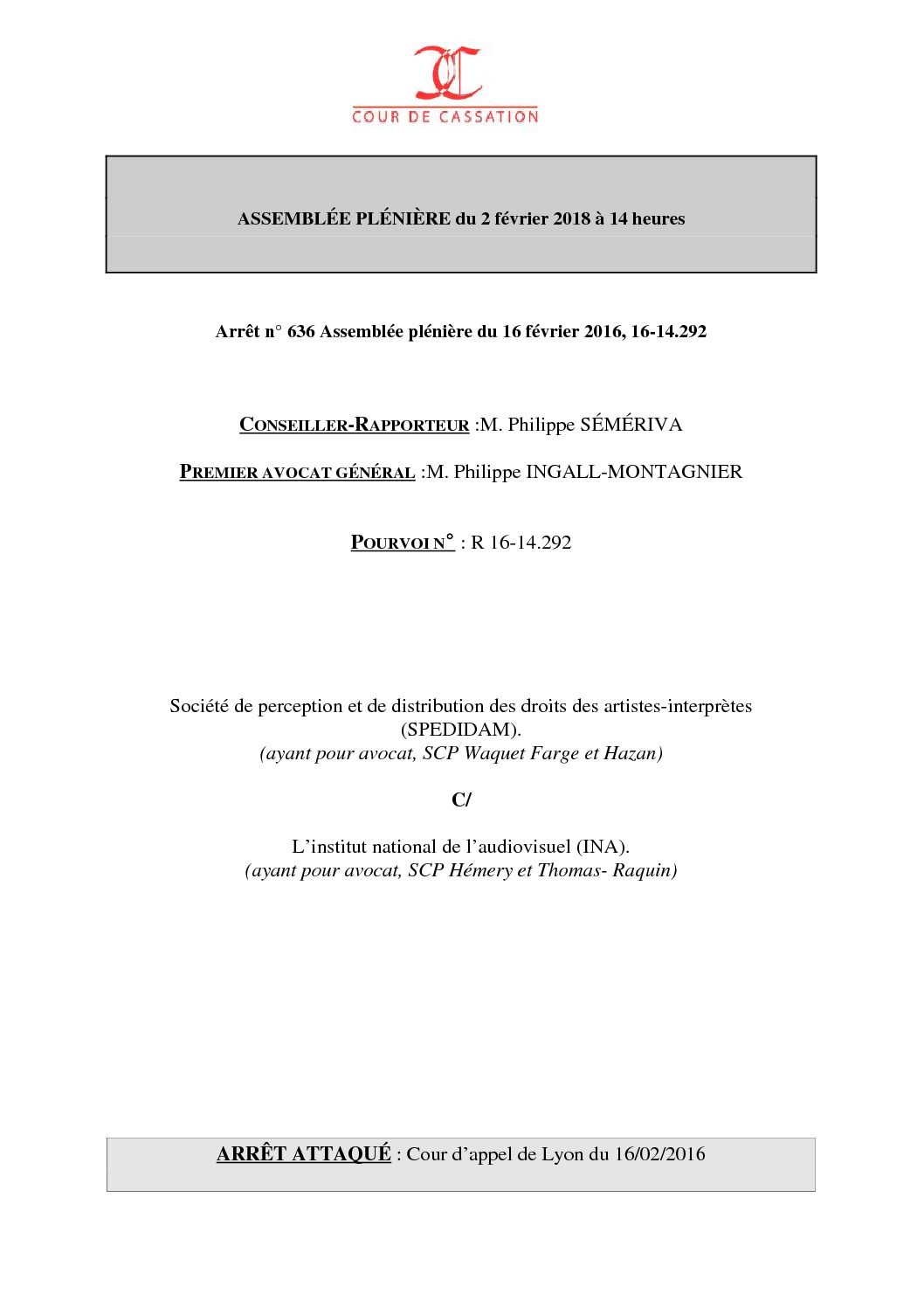 Avis du Premier avocat général